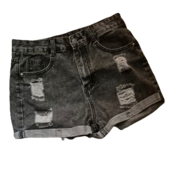 🎁3/$30🎁 Distressed Faded Grey Black Denim Shorts Sz Md [6] - Picture 4 of 8